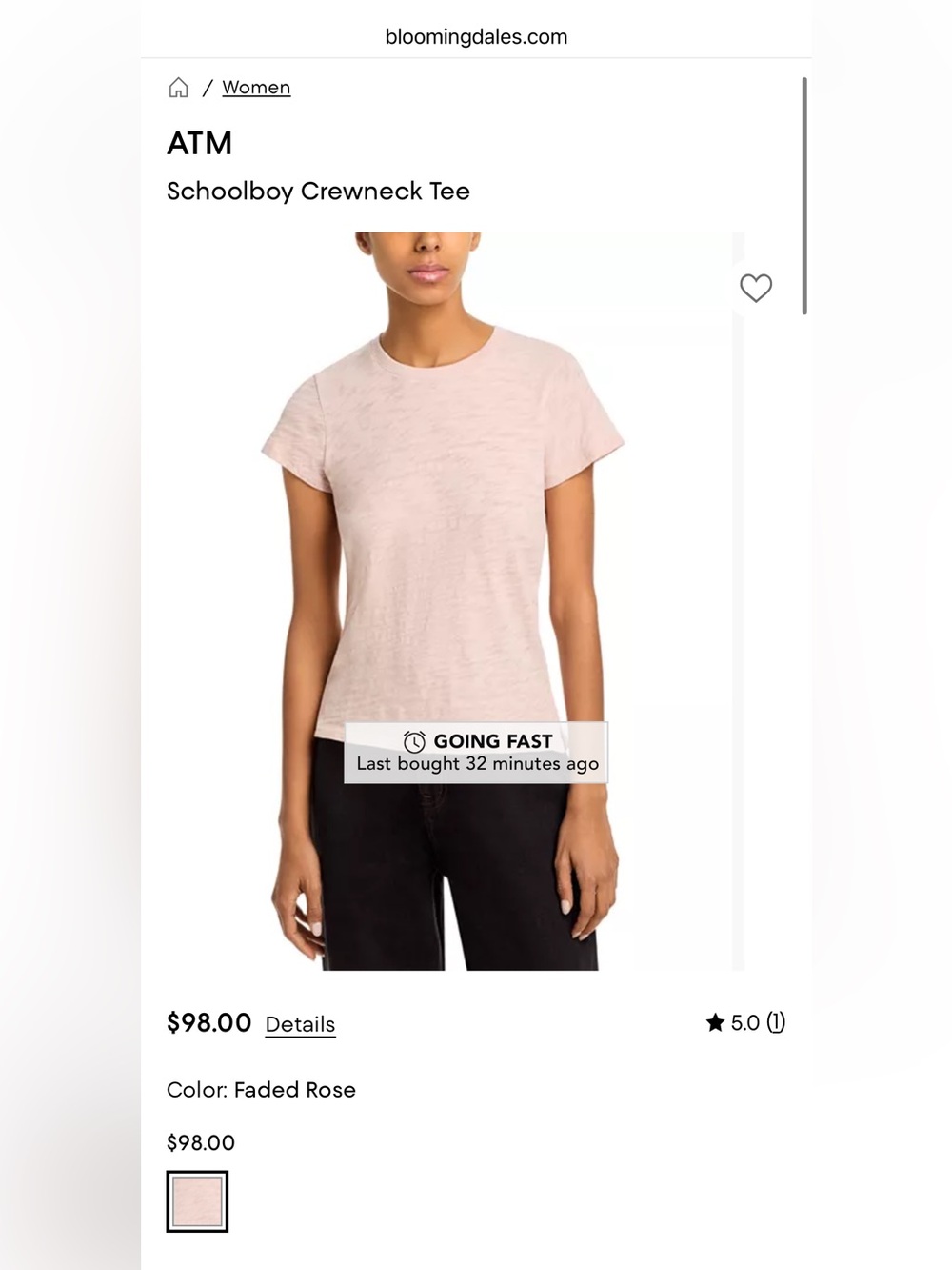 ATM Anthony Thomas Melillo Pale Pink Short Sleeve Crewneck Tee